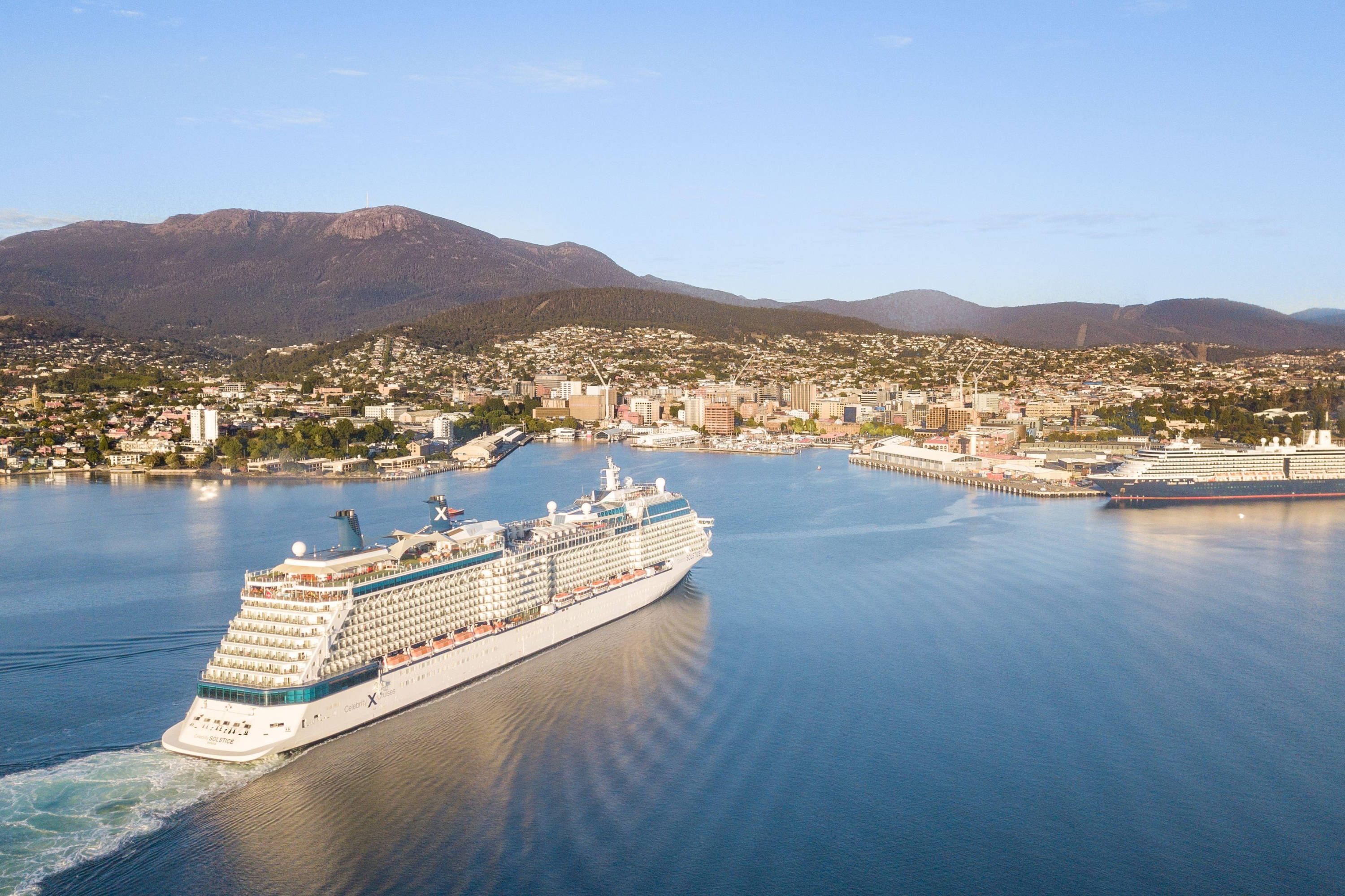 Celebrity Solstice and the Noordam in the Port of Hobart.
